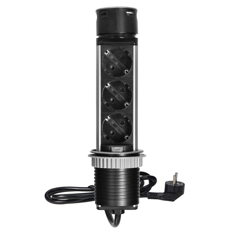 WPUSZCZANE GNIAZDO MEBLOWE O6CM Z ŁADOWARKĄ USB I PRZEWODEM 1,5M, 3X2P+Z (SCHUKO), 2XUSB (TYP A I TYP C), INOX ORNO WPUSZCZANE GNIAZDO MEBLOWE O6CM Z ŁADOWARKĄ USB I PRZEWODEM 1,5M, 3X2P+Z (SCHUKO), 2XUSB (TYP A I TYP C), INOX ORNO