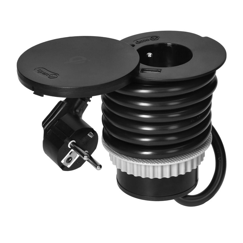 GNIAZDO MEBLOWE O6CM Z ROTACYJNĄ POKRYWĄ, ŁADOWARKĄ INDUKCYJNĄ, ŁADOWARKĄ USB I PRZEWODEM 1,5M, 1X2P+Z, QI 1.2.4 MAX. 10W, 2XUSB GNIAZDO MEBLOWE O6CM Z ROTACYJNĄ POKRYWĄ, ŁADOWARKĄ INDUKCYJNĄ, ŁADOWARKĄ USB I PRZEWODEM 1,5M, 1X2P+Z, QI 1.2.4 MAX. 10W, 2XUSB