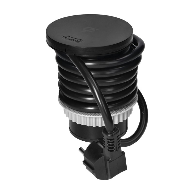 GNIAZDO MEBLOWE O6CM Z ROTACYJNĄ POKRYWĄ, ŁADOWARKĄ INDUKCYJNĄ, ŁADOWARKĄ USB I PRZEWODEM 1,5M, 1X2P+Z, QI 1.2.4 MAX. 10W, 2XUSB GNIAZDO MEBLOWE O6CM Z ROTACYJNĄ POKRYWĄ, ŁADOWARKĄ INDUKCYJNĄ, ŁADOWARKĄ USB I PRZEWODEM 1,5M, 1X2P+Z, QI 1.2.4 MAX. 10W, 2XUSB