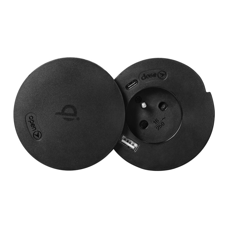 GNIAZDO MEBLOWE O6CM Z ROTACYJNĄ POKRYWĄ, ŁADOWARKĄ INDUKCYJNĄ, ŁADOWARKĄ USB I PRZEWODEM 1,5M, 1X2P+Z, QI 1.2.4 MAX. 10W, 2XUSB GNIAZDO MEBLOWE O6CM Z ROTACYJNĄ POKRYWĄ, ŁADOWARKĄ INDUKCYJNĄ, ŁADOWARKĄ USB I PRZEWODEM 1,5M, 1X2P+Z, QI 1.2.4 MAX. 10W, 2XUSB