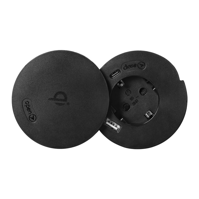 GNIAZDO MEBLOWE O6CM Z ROTACYJNĄ POKRYWĄ, ŁADOWARKĄ INDUKCYJNĄ, ŁADOWARKĄ USB I PRZEWODEM 1,5M, 1X2P+Z (SCHUKO), QI 1.2.4 MAX. 1 GNIAZDO MEBLOWE O6CM Z ROTACYJNĄ POKRYWĄ, ŁADOWARKĄ INDUKCYJNĄ, ŁADOWARKĄ USB I PRZEWODEM 1,5M, 1X2P+Z (SCHUKO), QI 1.2.4 MAX. 1