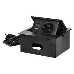 WPUSZCZANE GNIAZDO MEBLOWE Z ŁADOWARKĄ USB I PRZEWODEM 1,5M, 1X2P+Z SCHUKO, 2XUSB (TYP A, 2,1A), PŁASKI RANT FREZOWANY, CZARNY WPUSZCZANE GNIAZDO MEBLOWE Z ŁADOWARKĄ USB I PRZEWODEM 1,5M, 1X2P+Z SCHUKO, 2XUSB (TYP A, 2,1A), PŁASKI RANT FREZOWANY, CZARNY