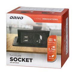WPUSZCZANE GNIAZDO MEBLOWE Z ŁADOWARKĄ USB I PRZEWODEM 1,5M, 1X2P+Z, 2XUSB (TYP A, 2,1A), PŁASKI RANT FREZOWANY, CZARNY ORNO WPUSZCZANE GNIAZDO MEBLOWE Z ŁADOWARKĄ USB I PRZEWODEM 1,5M, 1X2P+Z, 2XUSB (TYP A, 2,1A), PŁASKI RANT FREZOWANY, CZARNY ORNO