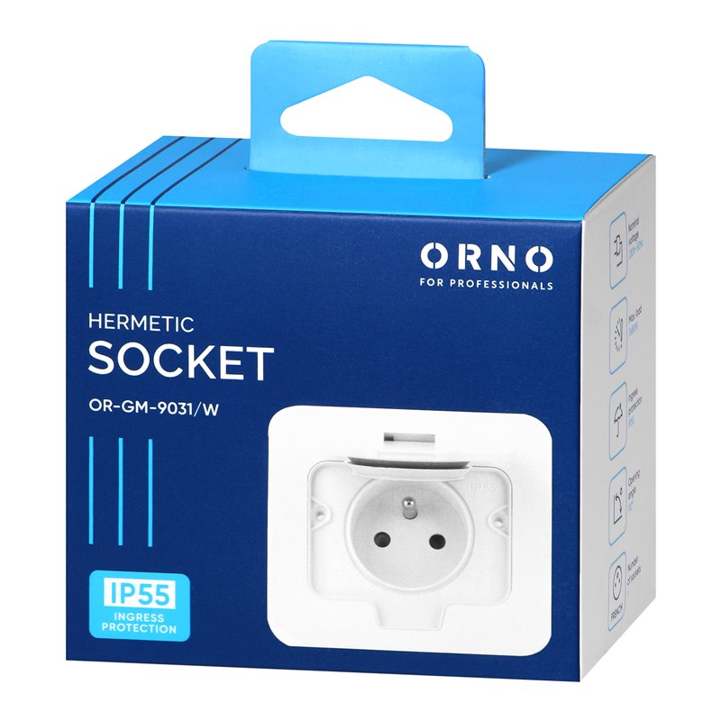 HERMETYCZNE GNIAZDO ELEKTRYCZNE PROSTOKĄTNE, IP55, 1X2P+Z(FRENCH), BIAŁE ORNO HERMETYCZNE GNIAZDO ELEKTRYCZNE PROSTOKĄTNE, IP55, 1X2P+Z(FRENCH), BIAŁE ORNO