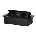 GNIAZDO MEBLOWE WPUSZCZANE W BLAT Z PŁASKIM FREZOWANYM RANTEM I ŁADOWARKĄ USB, 2X2P+Z (SCHUKO),2X USB (TYP A+C 3,6A), CZARNE ORN GNIAZDO MEBLOWE WPUSZCZANE W BLAT Z PŁASKIM FREZOWANYM RANTEM I ŁADOWARKĄ USB, 2X2P+Z (SCHUKO),2X USB (TYP A+C 3,6A), CZARNE ORN