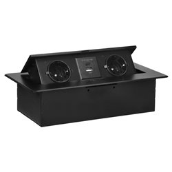 GNIAZDO MEBLOWE WPUSZCZANE W BLAT Z PŁASKIM FREZOWANYM RANTEM I ŁADOWARKĄ USB, 2X2P+Z (SCHUKO),2X USB (TYP A+C 3,6A), CZARNE ORN GNIAZDO MEBLOWE WPUSZCZANE W BLAT Z PŁASKIM FREZOWANYM RANTEM I ŁADOWARKĄ USB, 2X2P+Z (SCHUKO),2X USB (TYP A+C 3,6A), CZARNE ORN