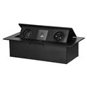 GNIAZDO MEBLOWE WPUSZCZANE W BLAT Z PŁASKIM FREZOWANYM RANTEM I ŁADOWARKĄ USB, 2X2P+Z, 2XUSB (TYP A+C 3,6A), CZARNE ORNO