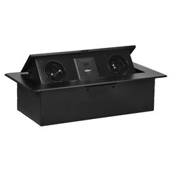 GNIAZDO MEBLOWE WPUSZCZANE W BLAT Z PŁASKIM FREZOWANYM RANTEM I ŁADOWARKĄ USB, 2X2P+Z, 2XUSB (TYP A+C 3,6A), CZARNE ORNO GNIAZDO MEBLOWE WPUSZCZANE W BLAT Z PŁASKIM FREZOWANYM RANTEM I ŁADOWARKĄ USB, 2X2P+Z, 2XUSB (TYP A+C 3,6A), CZARNE ORNO