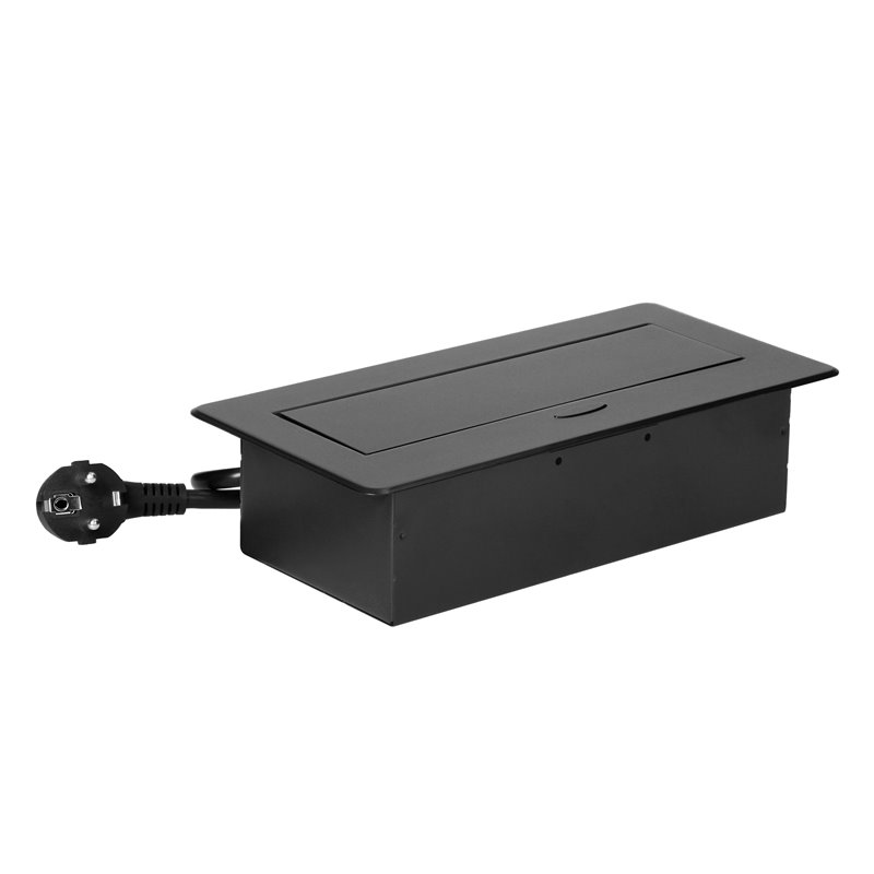 GNIAZDO MEBLOWE WPUSZCZANE W BLAT Z PŁASKIM FREZOWANYM RANTEM, ŁADOWARKĄ USB I PRZEWODEM 1,5M, 2X2P+Z (SCHUKO), 2XUSB (TYP A+C 3 GNIAZDO MEBLOWE WPUSZCZANE W BLAT Z PŁASKIM FREZOWANYM RANTEM, ŁADOWARKĄ USB I PRZEWODEM 1,5M, 2X2P+Z (SCHUKO), 2XUSB (TYP A+C 3