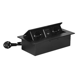 GNIAZDO MEBLOWE WPUSZCZANE W BLAT Z PŁASKIM FREZOWANYM RANTEM, ŁADOWARKĄ USB I PRZEWODEM 1,5M, 2X2P+Z (SCHUKO), 2XUSB (TYP A+C 3 GNIAZDO MEBLOWE WPUSZCZANE W BLAT Z PŁASKIM FREZOWANYM RANTEM, ŁADOWARKĄ USB I PRZEWODEM 1,5M, 2X2P+Z (SCHUKO), 2XUSB (TYP A+C 3