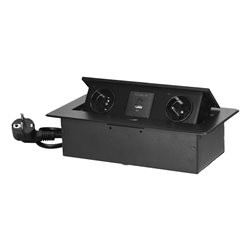 GNIAZDA MEBLOWE WPUSZCZANE W BLAT Z PŁASKIM FREZOWANYM RANTEM, ŁADOWARKĄ USB I PRZEWODEM 1,5M, 2X2P+Z, 2XUSB (TYP A+C 3,6A), CZA GNIAZDA MEBLOWE WPUSZCZANE W BLAT Z PŁASKIM FREZOWANYM RANTEM, ŁADOWARKĄ USB I PRZEWODEM 1,5M, 2X2P+Z, 2XUSB (TYP A+C 3,6A), CZA