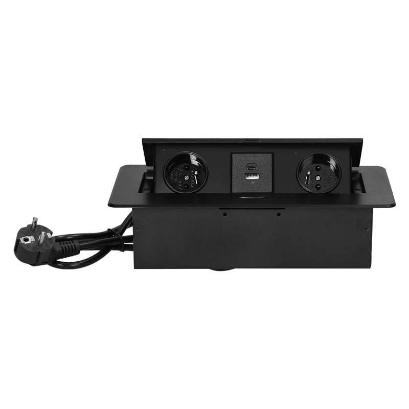 GNIAZDA MEBLOWE WPUSZCZANE W BLAT Z PŁASKIM FREZOWANYM RANTEM, ŁADOWARKĄ USB I PRZEWODEM 1,5M, 2X2P+Z, 2XUSB (TYP A+C 3,6A), CZA GNIAZDA MEBLOWE WPUSZCZANE W BLAT Z PŁASKIM FREZOWANYM RANTEM, ŁADOWARKĄ USB I PRZEWODEM 1,5M, 2X2P+Z, 2XUSB (TYP A+C 3,6A), CZA