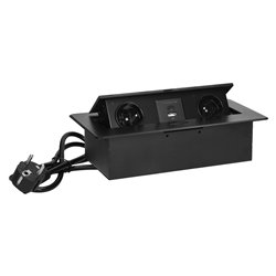 GNIAZDA MEBLOWE WPUSZCZANE W BLAT Z PŁASKIM FREZOWANYM RANTEM, ŁADOWARKĄ USB I PRZEWODEM 1,5M, 2X2P+Z, 2XUSB (TYP A+C 3,6A), CZA GNIAZDA MEBLOWE WPUSZCZANE W BLAT Z PŁASKIM FREZOWANYM RANTEM, ŁADOWARKĄ USB I PRZEWODEM 1,5M, 2X2P+Z, 2XUSB (TYP A+C 3,6A), CZA