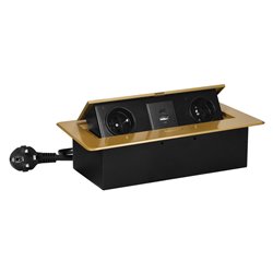GNIAZDA MEBLOWE WPUSZCZANE W BLAT Z PŁASKIM FREZOWANYM RANTEM, ŁADOWARKĄ USB I PRZEWODEM 1,5M, 2X2P+Z, 2XUSB (TYP A+C 3,6A), ZŁO GNIAZDA MEBLOWE WPUSZCZANE W BLAT Z PŁASKIM FREZOWANYM RANTEM, ŁADOWARKĄ USB I PRZEWODEM 1,5M, 2X2P+Z, 2XUSB (TYP A+C 3,6A), ZŁO