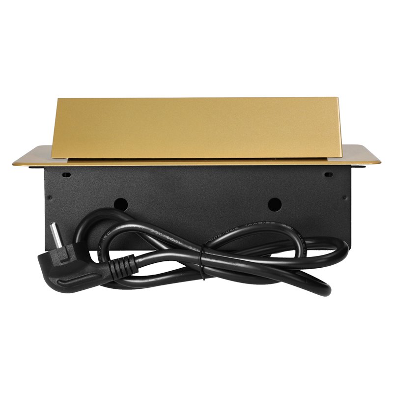 GNIAZDA MEBLOWE WPUSZCZANE W BLAT Z PŁASKIM FREZOWANYM RANTEM, ŁADOWARKĄ USB I PRZEWODEM 1,5M, 2X2P+Z, 2XUSB (TYP A+C 3,6A), ZŁO GNIAZDA MEBLOWE WPUSZCZANE W BLAT Z PŁASKIM FREZOWANYM RANTEM, ŁADOWARKĄ USB I PRZEWODEM 1,5M, 2X2P+Z, 2XUSB (TYP A+C 3,6A), ZŁO