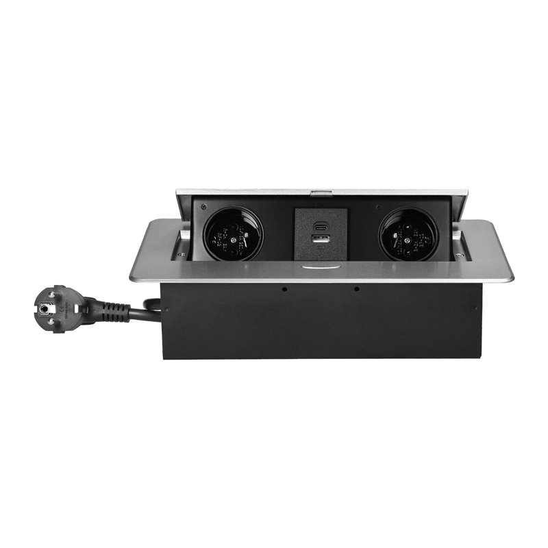 GNIAZDA MEBLOWE WPUSZCZANE W BLAT Z PŁASKIM FREZOWANYM RANTEM, ŁADOWARKĄ USB I PRZEWODEM 1,5M, 2X2P+Z, 2XUSB (TYP A+C 3,6A), SRE GNIAZDA MEBLOWE WPUSZCZANE W BLAT Z PŁASKIM FREZOWANYM RANTEM, ŁADOWARKĄ USB I PRZEWODEM 1,5M, 2X2P+Z, 2XUSB (TYP A+C 3,6A), SRE
