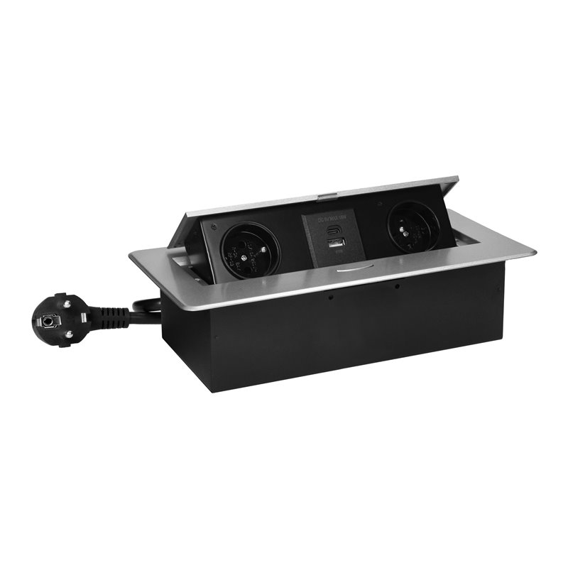 GNIAZDA MEBLOWE WPUSZCZANE W BLAT Z PŁASKIM FREZOWANYM RANTEM, ŁADOWARKĄ USB I PRZEWODEM 1,5M, 2X2P+Z, 2XUSB (TYP A+C 3,6A), SRE GNIAZDA MEBLOWE WPUSZCZANE W BLAT Z PŁASKIM FREZOWANYM RANTEM, ŁADOWARKĄ USB I PRZEWODEM 1,5M, 2X2P+Z, 2XUSB (TYP A+C 3,6A), SRE
