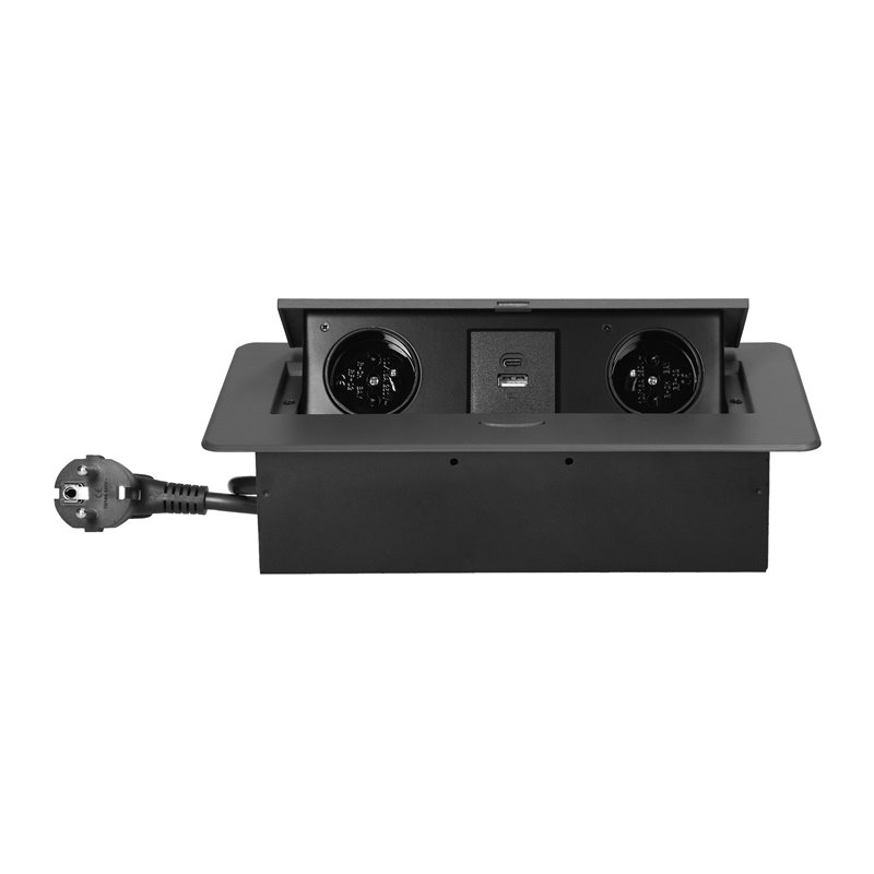 GNIAZDA MEBLOWE WPUSZCZANE W BLAT Z PŁASKIM FREZOWANYM RANTEM, ŁADOWARKĄ USB I PRZEWODEM 1,5M, 2X2P+Z, 2XUSB (TYP A+C 3,6A), GRA GNIAZDA MEBLOWE WPUSZCZANE W BLAT Z PŁASKIM FREZOWANYM RANTEM, ŁADOWARKĄ USB I PRZEWODEM 1,5M, 2X2P+Z, 2XUSB (TYP A+C 3,6A), GRA