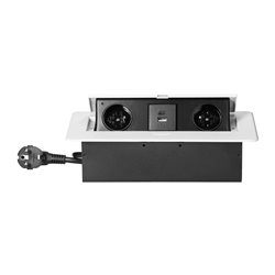 GNIAZDA MEBLOWE WPUSZCZANE W BLAT Z PŁASKIM FREZOWANYM RANTEM, ŁADOWARKĄ USB I PRZEWODEM 1,5M, 2X2P+Z, 2XUSB (TYP A+C 3,6A), BIA GNIAZDA MEBLOWE WPUSZCZANE W BLAT Z PŁASKIM FREZOWANYM RANTEM, ŁADOWARKĄ USB I PRZEWODEM 1,5M, 2X2P+Z, 2XUSB (TYP A+C 3,6A), BIA