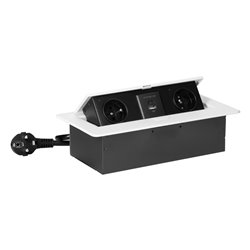 GNIAZDA MEBLOWE WPUSZCZANE W BLAT Z PŁASKIM FREZOWANYM RANTEM, ŁADOWARKĄ USB I PRZEWODEM 1,5M, 2X2P+Z, 2XUSB (TYP A+C 3,6A), BIA GNIAZDA MEBLOWE WPUSZCZANE W BLAT Z PŁASKIM FREZOWANYM RANTEM, ŁADOWARKĄ USB I PRZEWODEM 1,5M, 2X2P+Z, 2XUSB (TYP A+C 3,6A), BIA