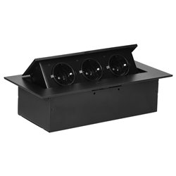 GNIAZDO MEBLOWE WPUSZCZANE W BLAT Z PŁASKIM RANTEM, 3X2P+Z (SCHUKO), CZARNE ORNO GNIAZDO MEBLOWE WPUSZCZANE W BLAT Z PŁASKIM RANTEM, 3X2P+Z (SCHUKO), CZARNE ORNO