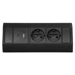 GNIAZDO MEBLOWE 2X2P+Z (SCHUKO), 2XUSB (TYP A+C 2,4A), CZARNE ORNO GNIAZDO MEBLOWE 2X2P+Z (SCHUKO), 2XUSB (TYP A+C 2,4A), CZARNE ORNO