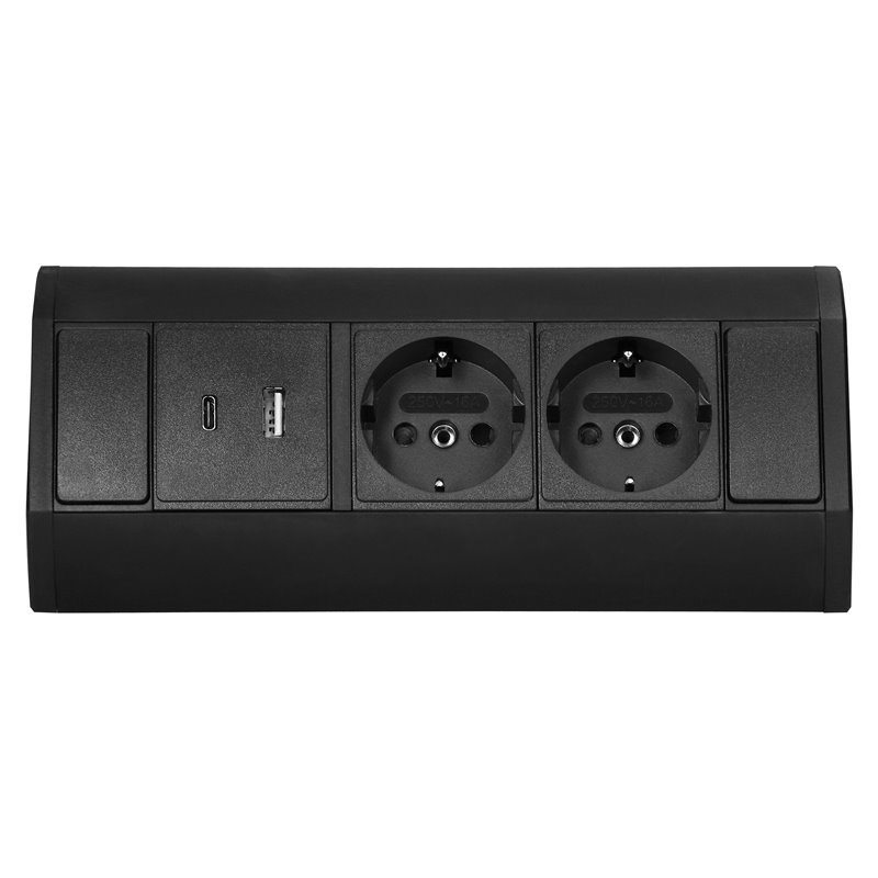 GNIAZDO MEBLOWE 2X2P+Z (SCHUKO), 2XUSB (TYP A+C 2,4A), CZARNE ORNO GNIAZDO MEBLOWE 2X2P+Z (SCHUKO), 2XUSB (TYP A+C 2,4A), CZARNE ORNO
