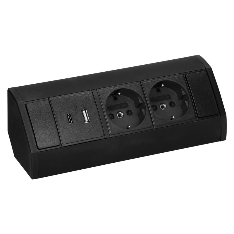 GNIAZDO MEBLOWE 2X2P+Z (SCHUKO), 2XUSB (TYP A+C 2,4A), CZARNE ORNO GNIAZDO MEBLOWE 2X2P+Z (SCHUKO), 2XUSB (TYP A+C 2,4A), CZARNE ORNO