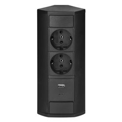 GNIAZDO MEBLOWE 2X2P+Z (SCHUKO), 2XUSB (TYP A+C 2,4A), CZARNE ORNO GNIAZDO MEBLOWE 2X2P+Z (SCHUKO), 2XUSB (TYP A+C 2,4A), CZARNE ORNO