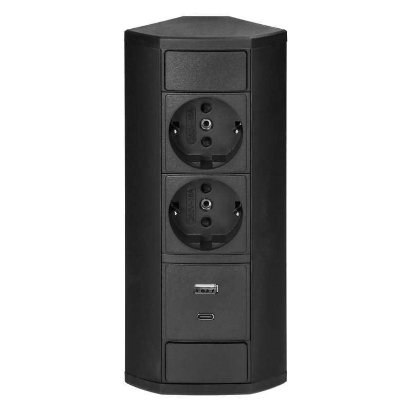 GNIAZDO MEBLOWE 2X2P+Z (SCHUKO), 2XUSB (TYP A+C 2,4A), CZARNE ORNO GNIAZDO MEBLOWE 2X2P+Z (SCHUKO), 2XUSB (TYP A+C 2,4A), CZARNE ORNO