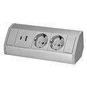 GNIAZDO MEBLOWE 2X2P+Z (SCHUKO), 2XUSB (TYP A+C 2,4A), SZARO-SREBRNE ORNO GNIAZDO MEBLOWE 2X2P+Z (SCHUKO), 2XUSB (TYP A+C 2,4A), SZARO-SREBRNE ORNO