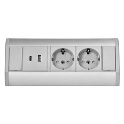 GNIAZDO MEBLOWE 2X2P+Z (SCHUKO), 2XUSB (TYP A+C 2,4A), SZARO-SREBRNE ORNO GNIAZDO MEBLOWE 2X2P+Z (SCHUKO), 2XUSB (TYP A+C 2,4A), SZARO-SREBRNE ORNO