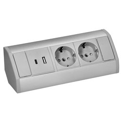 GNIAZDO MEBLOWE 2X2P+Z (SCHUKO), 2XUSB (TYP A+C 2,4A), SZARO-SREBRNE ORNO GNIAZDO MEBLOWE 2X2P+Z (SCHUKO), 2XUSB (TYP A+C 2,4A), SZARO-SREBRNE ORNO
