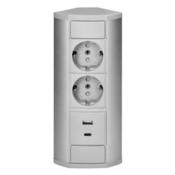GNIAZDO MEBLOWE 2X2P+Z (SCHUKO), 2XUSB (TYP A+C 2,4A), SZARO-SREBRNE ORNO GNIAZDO MEBLOWE 2X2P+Z (SCHUKO), 2XUSB (TYP A+C 2,4A), SZARO-SREBRNE ORNO