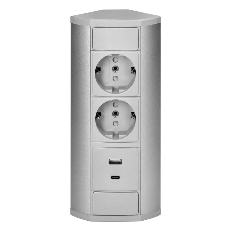 GNIAZDO MEBLOWE 2X2P+Z (SCHUKO), 2XUSB (TYP A+C 2,4A), SZARO-SREBRNE ORNO GNIAZDO MEBLOWE 2X2P+Z (SCHUKO), 2XUSB (TYP A+C 2,4A), SZARO-SREBRNE ORNO