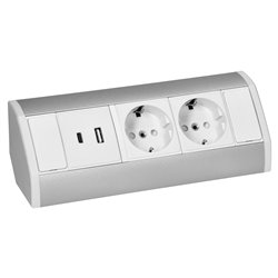 GNIAZDO MEBLOWE 2X2P+Z (SCHUKO), 2XUSB (TYP A+C 2,4A), BIAŁO-SREBRNE ORNO GNIAZDO MEBLOWE 2X2P+Z (SCHUKO), 2XUSB (TYP A+C 2,4A), BIAŁO-SREBRNE ORNO