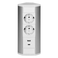 GNIAZDO MEBLOWE 2X2P+Z (SCHUKO), 2XUSB (TYP A+C 2,4A), BIAŁO-SREBRNE ORNO GNIAZDO MEBLOWE 2X2P+Z (SCHUKO), 2XUSB (TYP A+C 2,4A), BIAŁO-SREBRNE ORNO