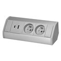 GNIAZDO MEBLOWE 2X2P+Z, 2XUSB (TYP A+C 2,4A), SZARO-SREBRNE ORNO GNIAZDO MEBLOWE 2X2P+Z, 2XUSB (TYP A+C 2,4A), SZARO-SREBRNE ORNO