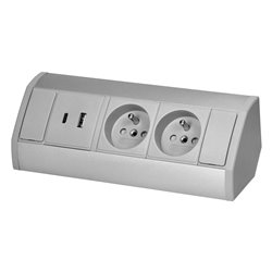 GNIAZDO MEBLOWE 2X2P+Z, 2XUSB (TYP A+C 2,4A), SZARO-SREBRNE ORNO GNIAZDO MEBLOWE 2X2P+Z, 2XUSB (TYP A+C 2,4A), SZARO-SREBRNE ORNO