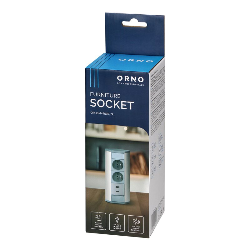 GNIAZDO MEBLOWE 2X2P+Z, 2XUSB (TYP A+C 2,4A), SZARO-SREBRNE ORNO GNIAZDO MEBLOWE 2X2P+Z, 2XUSB (TYP A+C 2,4A), SZARO-SREBRNE ORNO