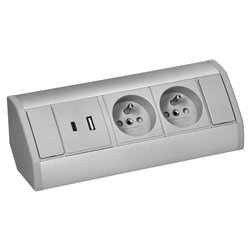 GNIAZDO MEBLOWE 2X2P+Z, 2XUSB (TYP A+C 2,4A), SZARO-SREBRNE ORNO GNIAZDO MEBLOWE 2X2P+Z, 2XUSB (TYP A+C 2,4A), SZARO-SREBRNE ORNO
