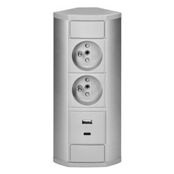 GNIAZDO MEBLOWE 2X2P+Z, 2XUSB (TYP A+C 2,4A), SZARO-SREBRNE ORNO GNIAZDO MEBLOWE 2X2P+Z, 2XUSB (TYP A+C 2,4A), SZARO-SREBRNE ORNO