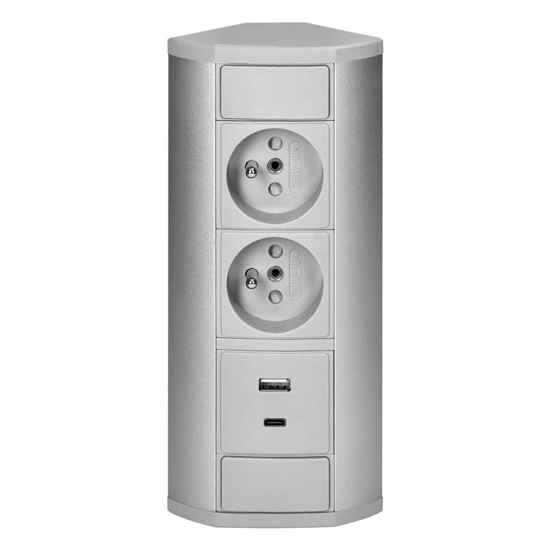 GNIAZDO MEBLOWE 2X2P+Z, 2XUSB (TYP A+C 2,4A), SZARO-SREBRNE ORNO GNIAZDO MEBLOWE 2X2P+Z, 2XUSB (TYP A+C 2,4A), SZARO-SREBRNE ORNO