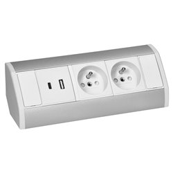 GNIAZDO MEBLOWE 2X2P+Z, 2XUSB (TYP A+C 2,4A), BIAŁO-SREBRNE ORNO GNIAZDO MEBLOWE 2X2P+Z, 2XUSB (TYP A+C 2,4A), BIAŁO-SREBRNE ORNO