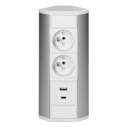 GNIAZDO MEBLOWE 2X2P+Z, 2XUSB (TYP A+C 2,4A), BIAŁO-SREBRNE ORNO GNIAZDO MEBLOWE 2X2P+Z, 2XUSB (TYP A+C 2,4A), BIAŁO-SREBRNE ORNO
