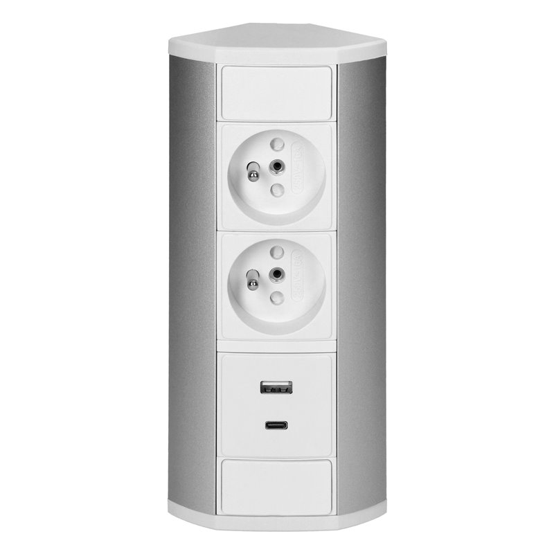 GNIAZDO MEBLOWE 2X2P+Z, 2XUSB (TYP A+C 2,4A), BIAŁO-SREBRNE ORNO GNIAZDO MEBLOWE 2X2P+Z, 2XUSB (TYP A+C 2,4A), BIAŁO-SREBRNE ORNO