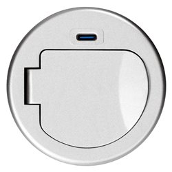 GNIAZDO MEBLOWE O6CM WPUSZCZANE W BLAT Z POKRYWKĄ, ŁADOWARKĄ USB I PRZEWODEM 1,9M, 1X2P+Z (SCHUKO), 1XUSB (TYP C 20W), SREBRNE O GNIAZDO MEBLOWE O6CM WPUSZCZANE W BLAT Z POKRYWKĄ, ŁADOWARKĄ USB I PRZEWODEM 1,9M, 1X2P+Z (SCHUKO), 1XUSB (TYP C 20W), SREBRNE O