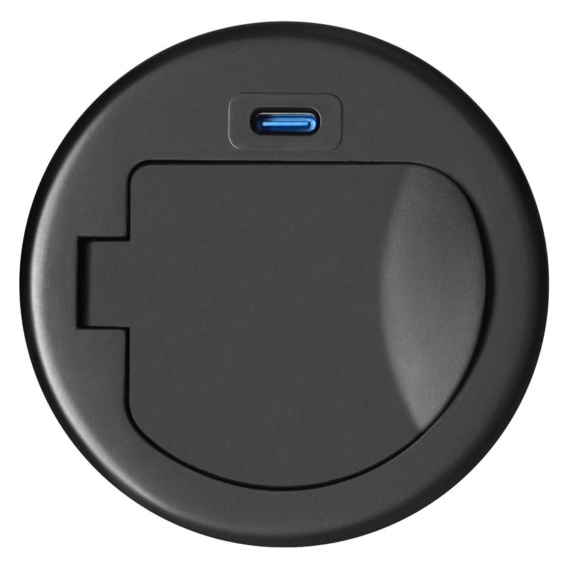 GNIAZDO MEBLOWE O6CM WPUSZCZANE W BLAT Z POKRYWKĄ, ŁADOWARKĄ USB I PRZEWODEM 1,9M, 1X2P+Z (SCHUKO), 1XUSB (TYP C 20W), CZARNE OR GNIAZDO MEBLOWE O6CM WPUSZCZANE W BLAT Z POKRYWKĄ, ŁADOWARKĄ USB I PRZEWODEM 1,9M, 1X2P+Z (SCHUKO), 1XUSB (TYP C 20W), CZARNE OR