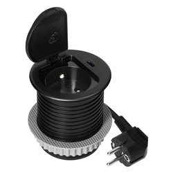 GNIAZDO MEBLOWE O6CM WPUSZCZANE W BLAT Z POKRYWKĄ, ŁADOWARKĄ USB I PRZEWODEM 1,9M, 1X2P+Z (FRENCH), 1XUSB (TYP C 20W), CZARNE OR GNIAZDO MEBLOWE O6CM WPUSZCZANE W BLAT Z POKRYWKĄ, ŁADOWARKĄ USB I PRZEWODEM 1,9M, 1X2P+Z (FRENCH), 1XUSB (TYP C 20W), CZARNE OR