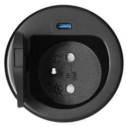 GNIAZDO MEBLOWE O6CM WPUSZCZANE W BLAT Z POKRYWKĄ, ŁADOWARKĄ USB I PRZEWODEM 1,9M, 1X2P+Z (FRENCH), 1XUSB (TYP C 20W), CZARNE OR GNIAZDO MEBLOWE O6CM WPUSZCZANE W BLAT Z POKRYWKĄ, ŁADOWARKĄ USB I PRZEWODEM 1,9M, 1X2P+Z (FRENCH), 1XUSB (TYP C 20W), CZARNE OR